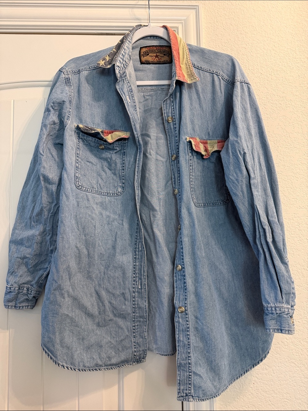 Faded Glory Vintage America Button Up Denim Shirt, Sz M
